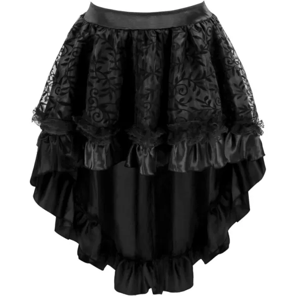 Charmian Womens Steampunk Retro Gothic Vintage Satin High Low Skirt with ZipperBlack