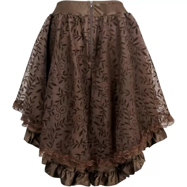 Charmian Womens Steampunk Retro Gothic Vintage Satin High Low Skirt with ZipperBrown