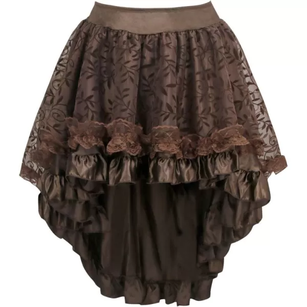 Charmian Womens Steampunk Retro Gothic Vintage Satin High Low Skirt with ZipperBrown