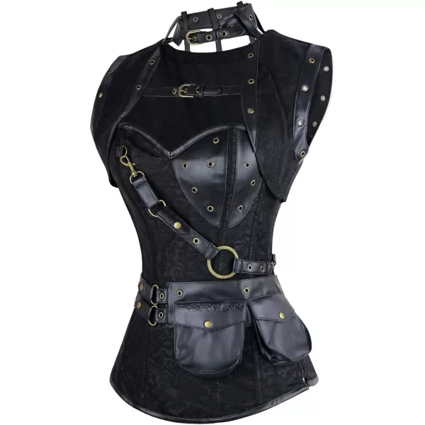 Charmian Womens Steampunk Spiral Steel Boned Vintage Retro Corset Tops BustierBlack