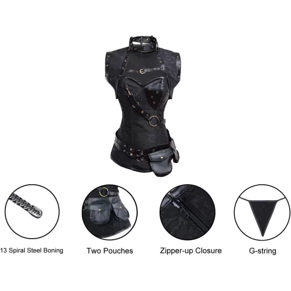 Charmian Womens Steampunk Spiral Steel Boned Vintage Retro Corset Tops BustierBlack