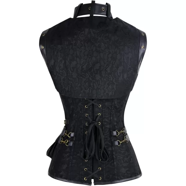 Charmian Womens Steampunk Spiral Steel Boned Vintage Retro Corset Tops BustierBlack