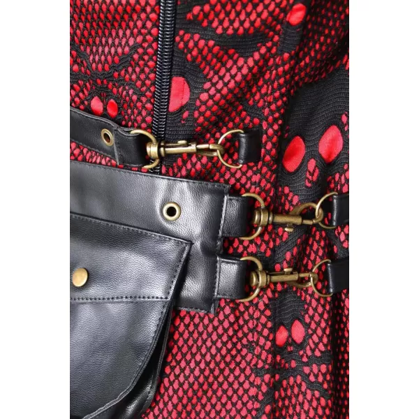 Charmian Womens Steampunk Spiral Steel Boned Vintage Retro Corset Tops BustierBlackRed