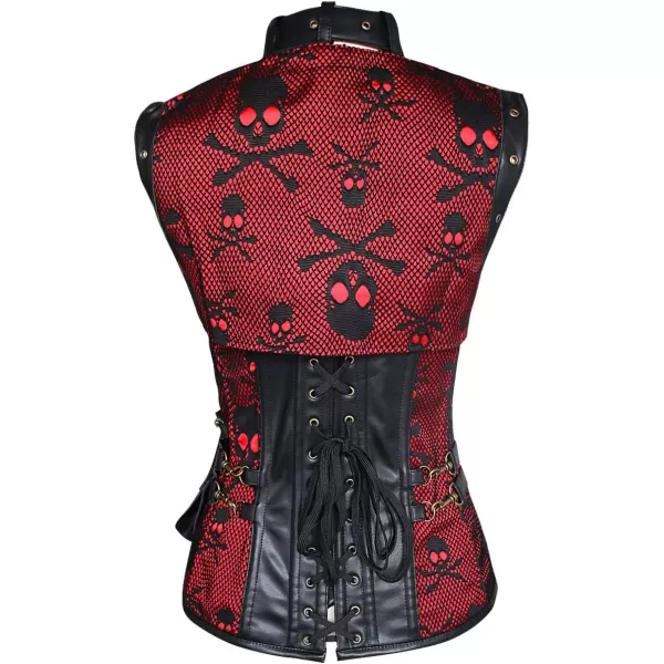 Charmian Womens Steampunk Spiral Steel Boned Vintage Retro Corset Tops BustierBlackRed