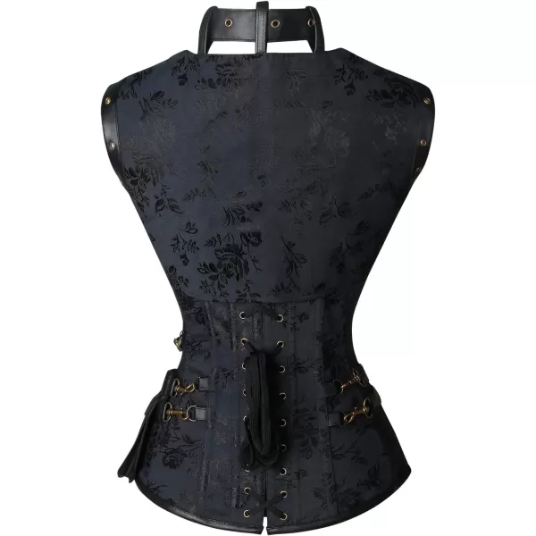 Charmian Womens Steampunk Spiral Steel Boned Vintage Retro Corset Tops BustierBlackRose Pattern