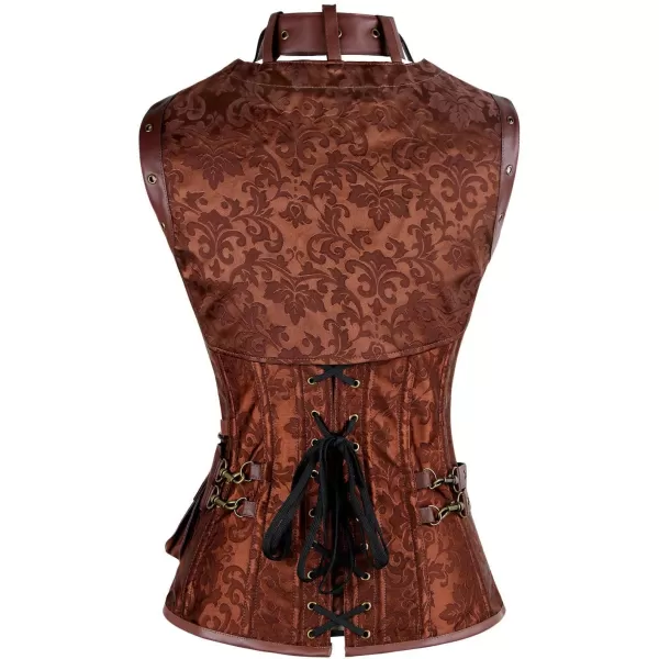 Charmian Womens Steampunk Spiral Steel Boned Vintage Retro Corset Tops BustierBrown