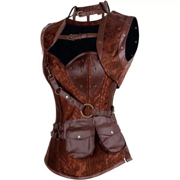 Charmian Womens Steampunk Spiral Steel Boned Vintage Retro Corset Tops BustierBrown
