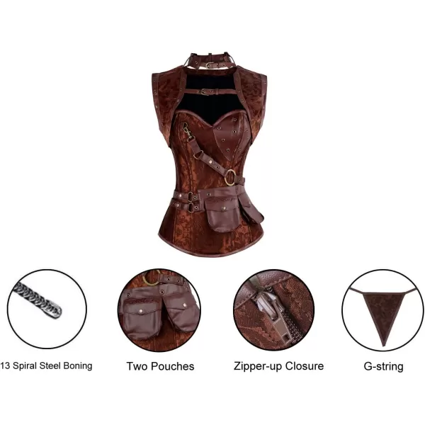 Charmian Womens Steampunk Spiral Steel Boned Vintage Retro Corset Tops BustierBrown