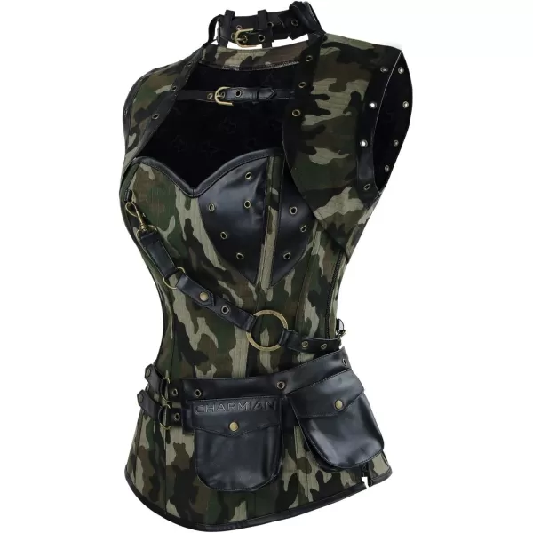 Charmian Womens Steampunk Spiral Steel Boned Vintage Retro Corset Tops BustierCamouflage