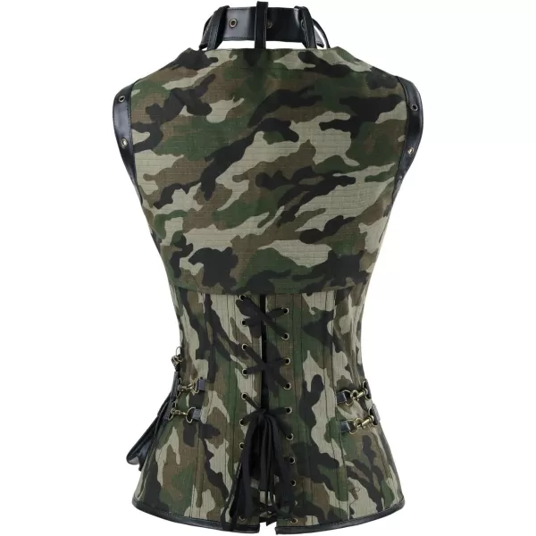 Charmian Womens Steampunk Spiral Steel Boned Vintage Retro Corset Tops BustierCamouflage