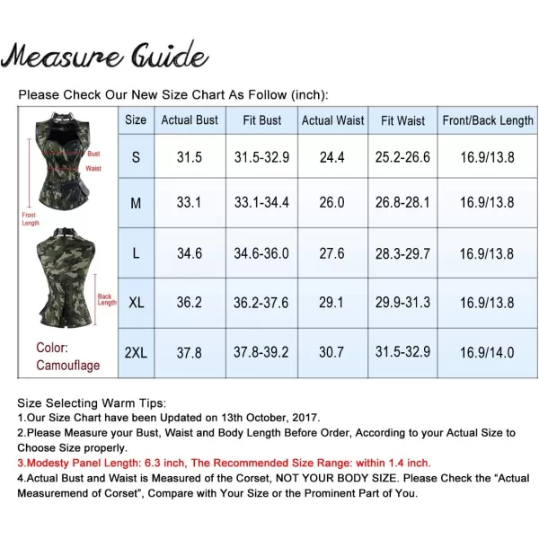 Charmian Womens Steampunk Spiral Steel Boned Vintage Retro Corset Tops BustierCamouflage
