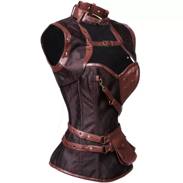 Charmian Womens Steampunk Spiral Steel Boned Vintage Retro Corset Tops BustierDarkbrown