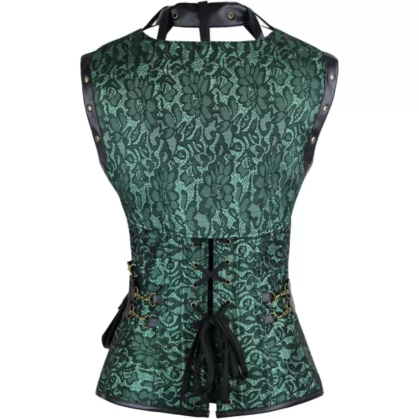 Charmian Womens Steampunk Spiral Steel Boned Vintage Retro Corset Tops BustierGreen