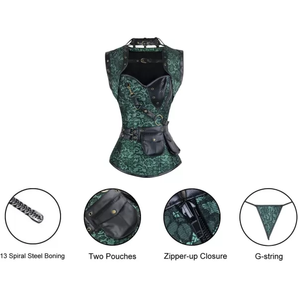 Charmian Womens Steampunk Spiral Steel Boned Vintage Retro Corset Tops BustierGreen