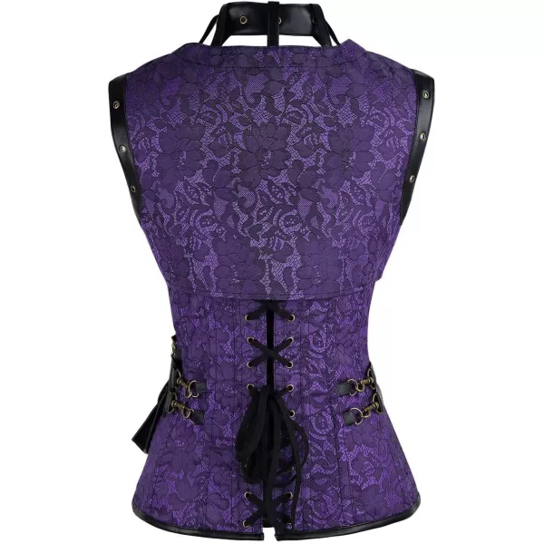 Charmian Womens Steampunk Spiral Steel Boned Vintage Retro Corset Tops BustierPurple
