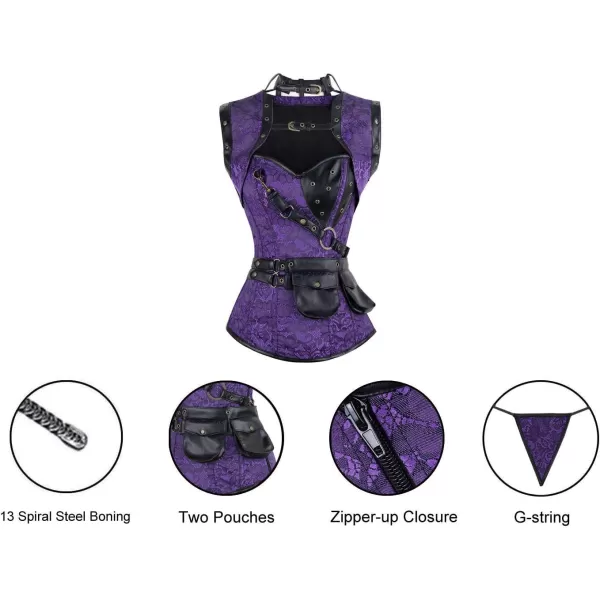 Charmian Womens Steampunk Spiral Steel Boned Vintage Retro Corset Tops BustierPurple