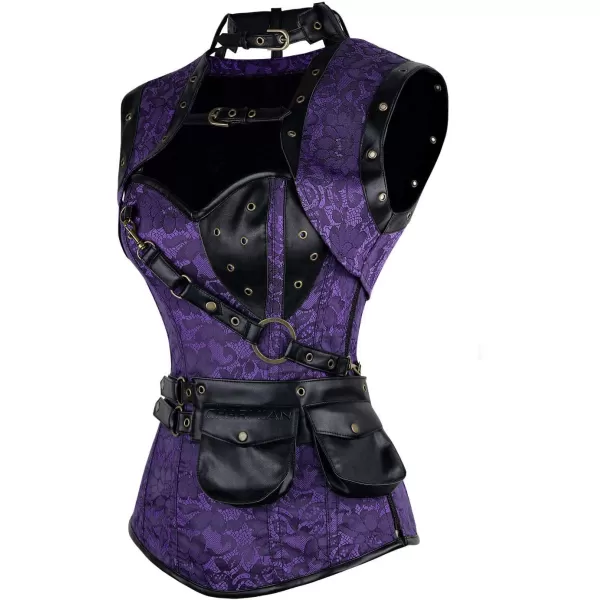 Charmian Womens Steampunk Spiral Steel Boned Vintage Retro Corset Tops BustierPurple