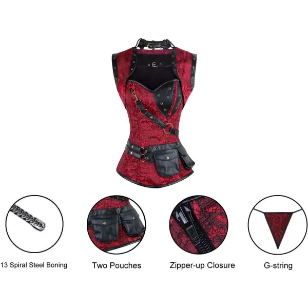 Charmian Womens Steampunk Spiral Steel Boned Vintage Retro Corset Tops BustierRed