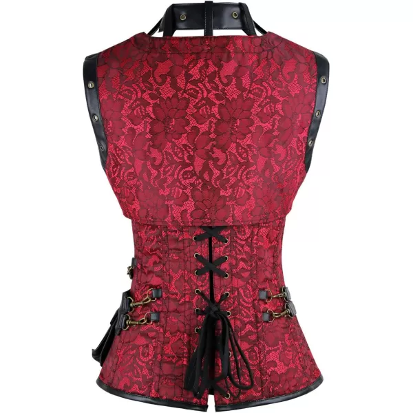 Charmian Womens Steampunk Spiral Steel Boned Vintage Retro Corset Tops BustierRed