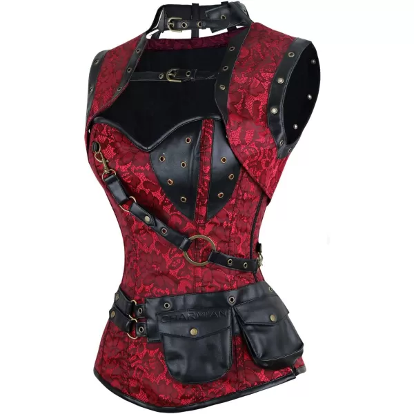 Charmian Womens Steampunk Spiral Steel Boned Vintage Retro Corset Tops BustierRed