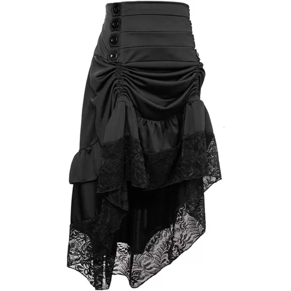 Charmian Womens Steampunk Victorian Gothic Lace Trim Ruffled High Low SkirtBlack