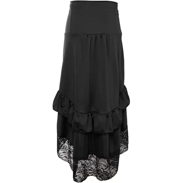 Charmian Womens Steampunk Victorian Gothic Lace Trim Ruffled High Low SkirtBlack