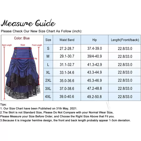 Charmian Womens Steampunk Victorian Gothic Lace Trim Ruffled High Low SkirtBlue