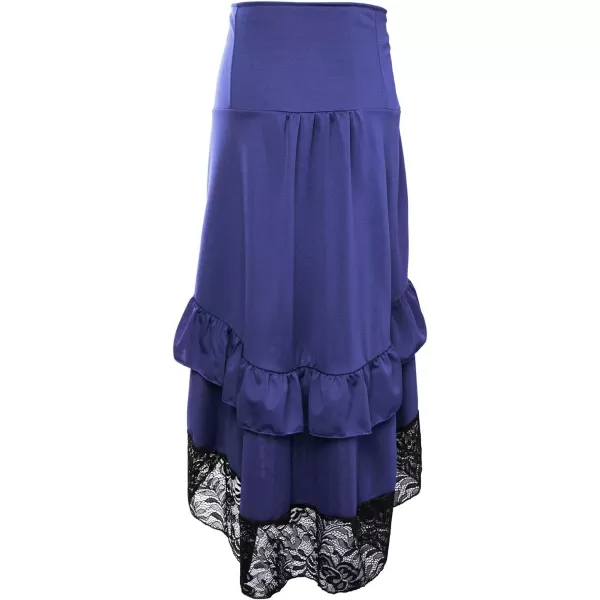 Charmian Womens Steampunk Victorian Gothic Lace Trim Ruffled High Low SkirtBlue