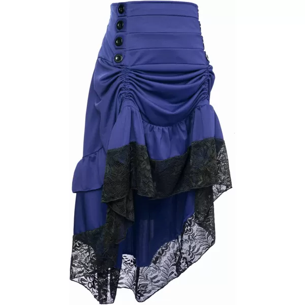 Charmian Womens Steampunk Victorian Gothic Lace Trim Ruffled High Low SkirtBlue