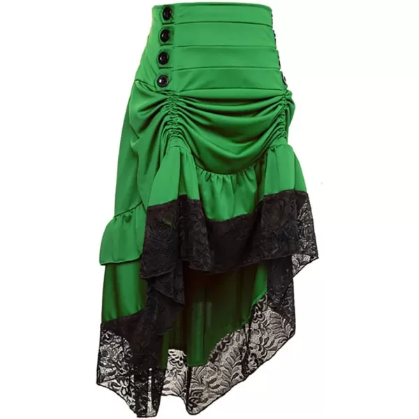 Charmian Womens Steampunk Victorian Gothic Lace Trim Ruffled High Low SkirtGreen