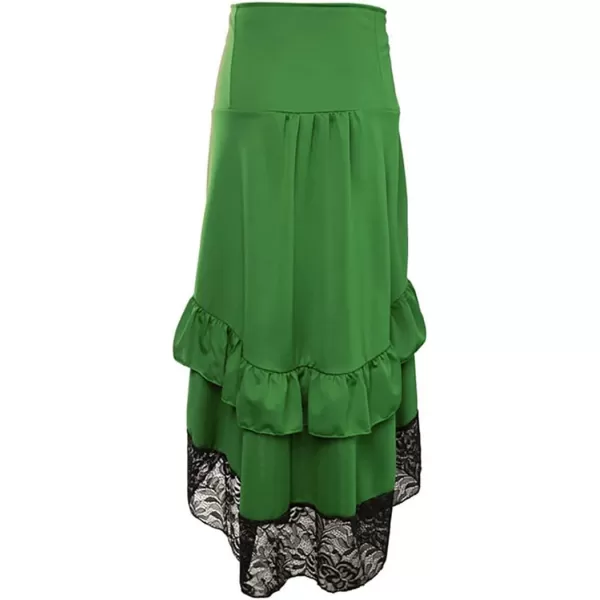 Charmian Womens Steampunk Victorian Gothic Lace Trim Ruffled High Low SkirtGreen