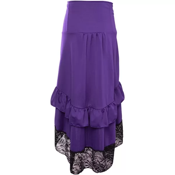 Charmian Womens Steampunk Victorian Gothic Lace Trim Ruffled High Low SkirtPurple