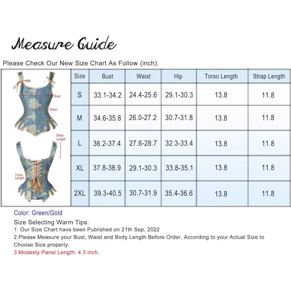 Charmian Womens Victorian Vintage Brocade Lace Up Bustier Overbust Corset TopBlueGold