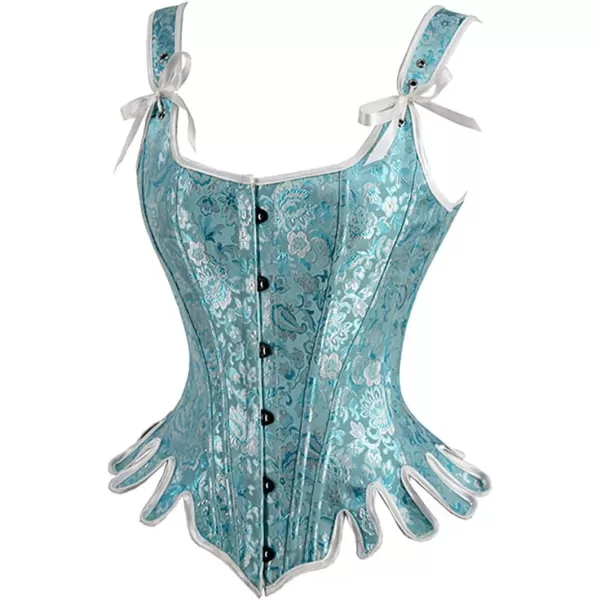 Charmian Womens Victorian Vintage Brocade Lace Up Bustier Overbust Corset TopBlueplastic Bones