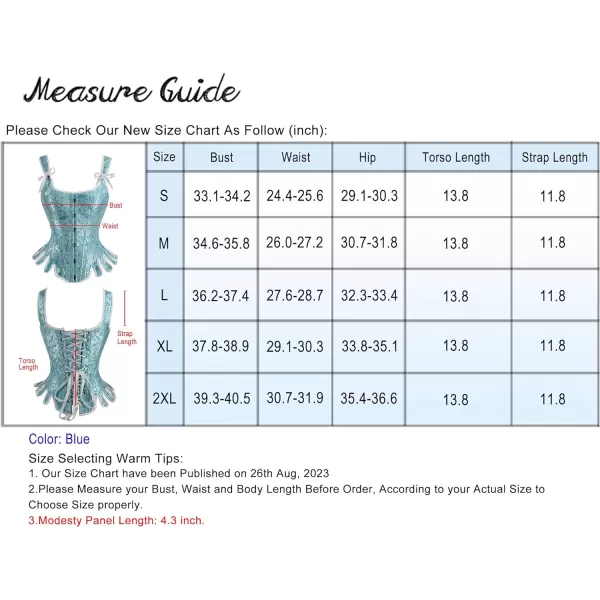 Charmian Womens Victorian Vintage Brocade Lace Up Bustier Overbust Corset TopBlueplastic Bones