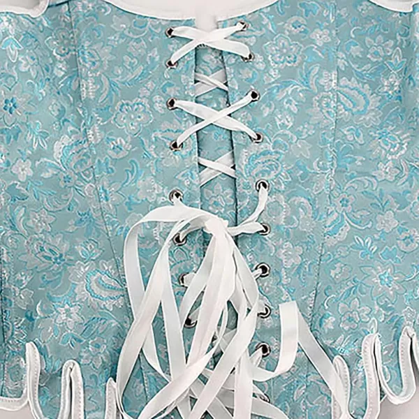 Charmian Womens Victorian Vintage Brocade Lace Up Bustier Overbust Corset TopBlueplastic Bones