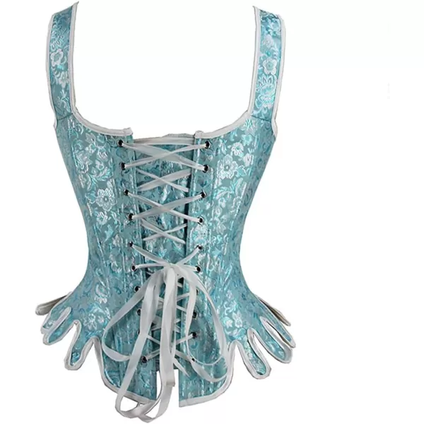 Charmian Womens Victorian Vintage Brocade Lace Up Bustier Overbust Corset TopBlueplastic Bones