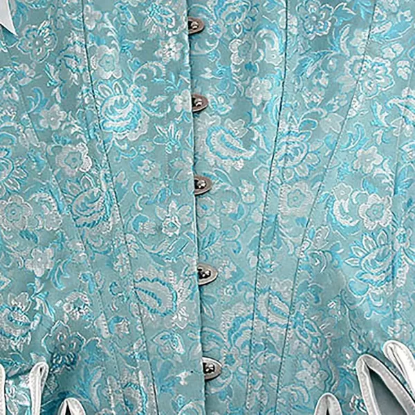Charmian Womens Victorian Vintage Brocade Lace Up Bustier Overbust Corset TopBlueplastic Bones