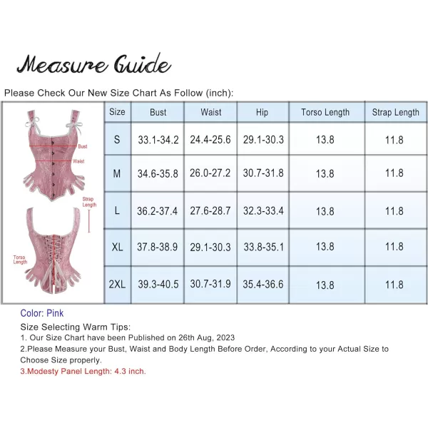 Charmian Womens Victorian Vintage Brocade Lace Up Bustier Overbust Corset TopPinkplastic Bones