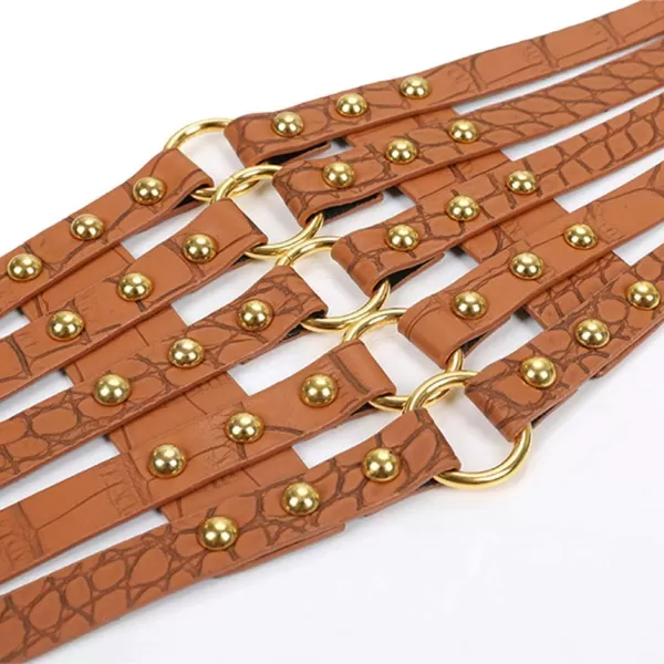 Charmian Womens Vintage Fashion Faux Leather Rivet Elastic Waist Cinch BeltBrown