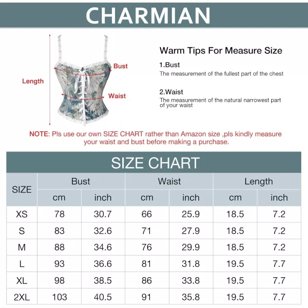 Charmian Womens Vintage Floral Jacquard Lace Up Renaissance Corset Camisole TopBlue