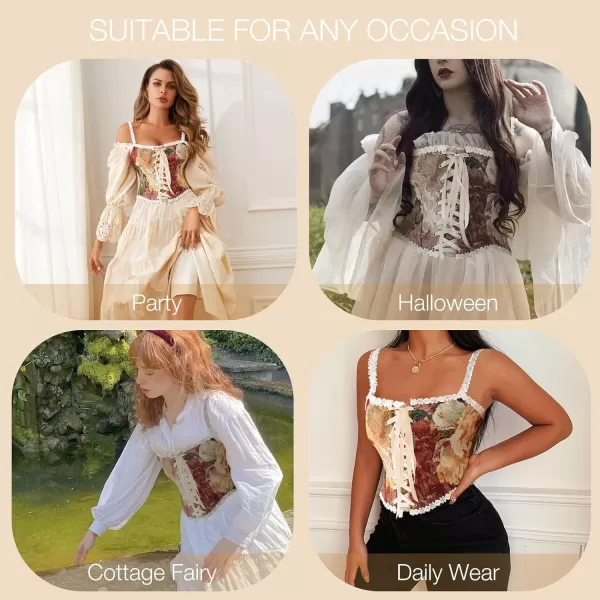 Charmian Womens Vintage Floral Jacquard Lace Up Renaissance Corset Camisole TopRed