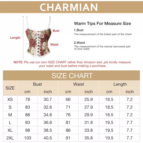 Charmian Womens Vintage Floral Jacquard Lace Up Renaissance Corset Camisole TopRed