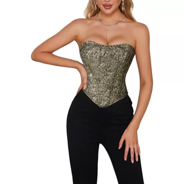 Charmian Womens Vintage Renaissance Floral Steel Boned Overbust Corset Crop TopMulticolored
