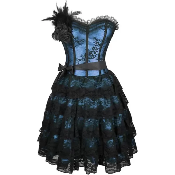 Charmian Burlesque Floral Lace Overlay Strapless Lace Up Bustier Corset DressBlue