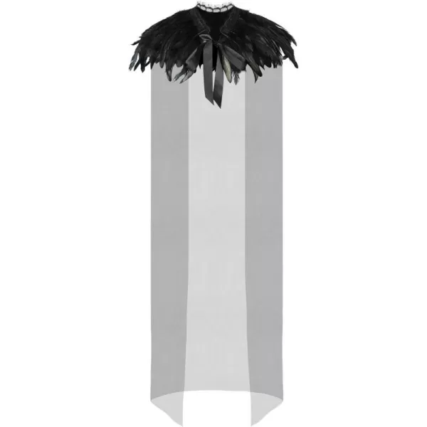 Charmian Costume Accessories Gothic Shrug Wrap Feather Shawl with Lace CapeBlack