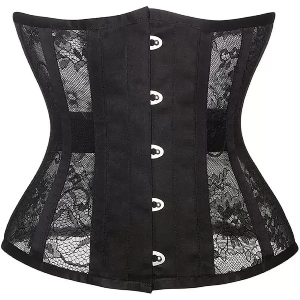 Charmian Womens 14 Steel Boned Floral Mesh Lace Waist Cincher Underbust CorsetBlack