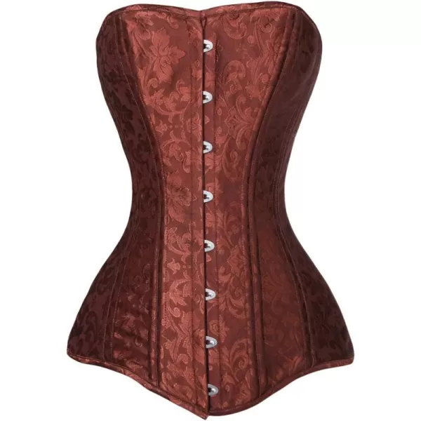 Charmian Womens 26 Steel Boned Cotton Long Torso Hourglass Body Shaper CorsetBrown