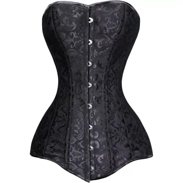 Charmian Womens 26 Steel Boned Cotton Long Torso Hourglass Body Shaper CorsetSatin Black