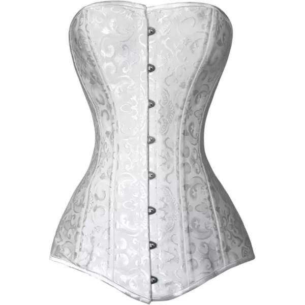 Charmian Womens 26 Steel Boned Cotton Long Torso Hourglass Body Shaper CorsetSatin White